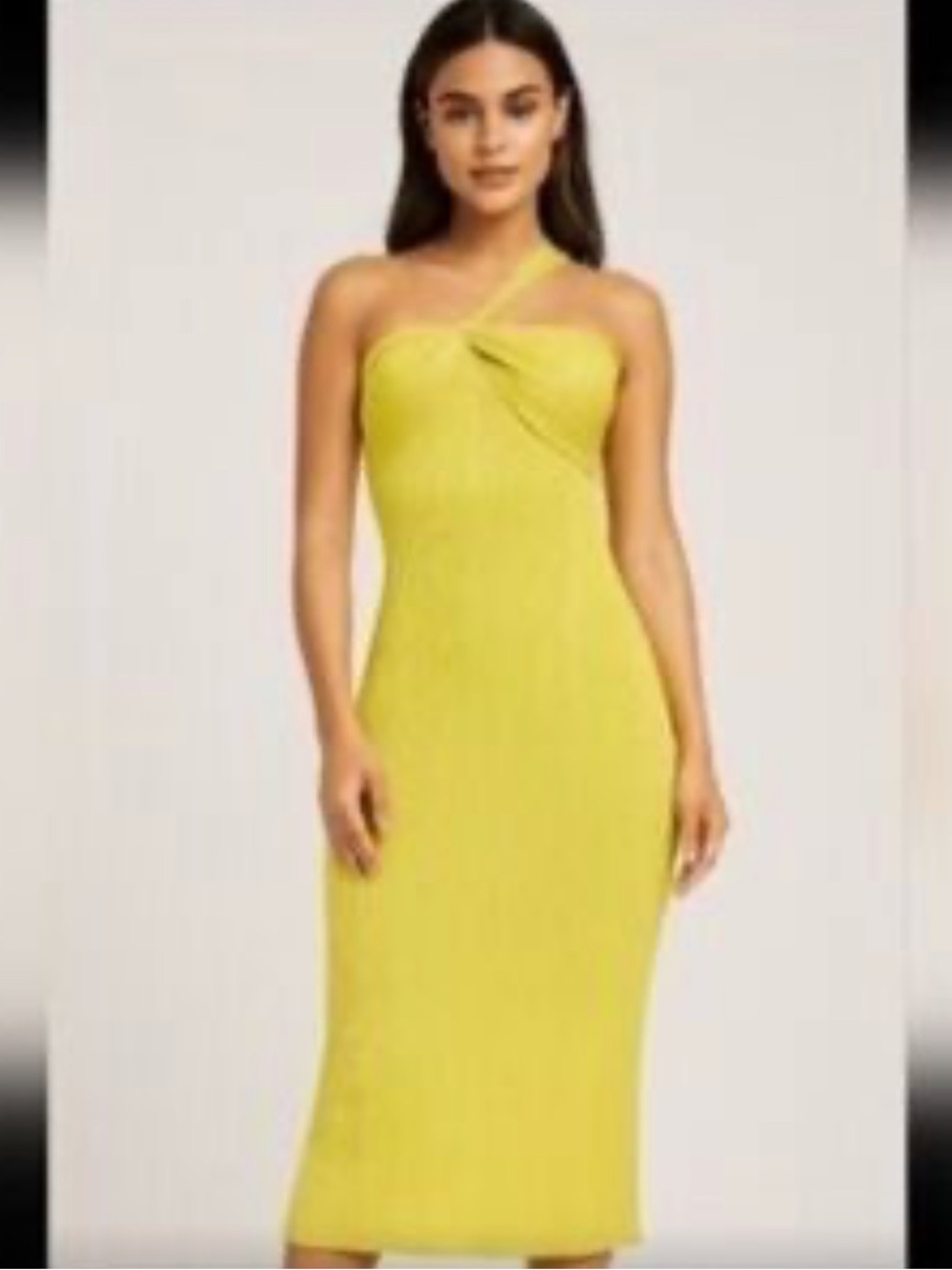 Asymmetric One-Shoulder Midi Dress in Yellow